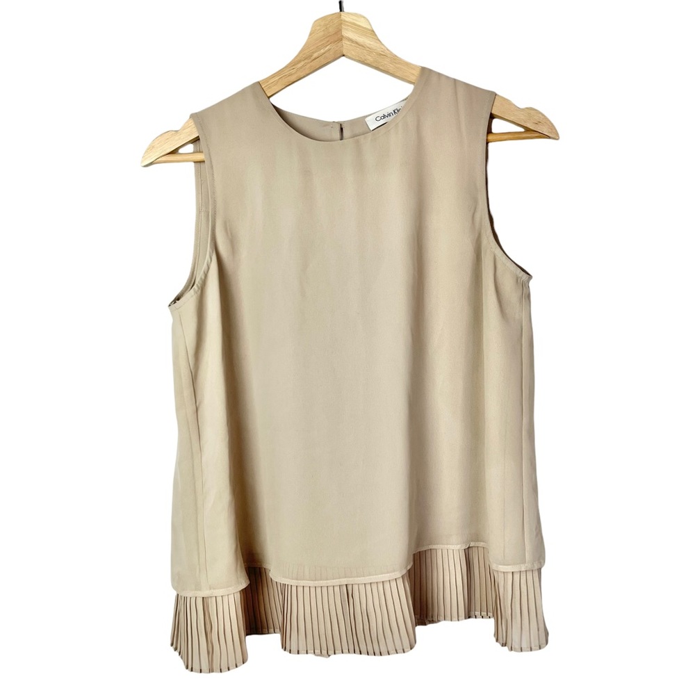 Calvin Klein Beige Sleeveless Pleated-Hem Top